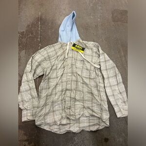 Nwt azur workwear Plaid Button-Up Shirt with Blue Hood